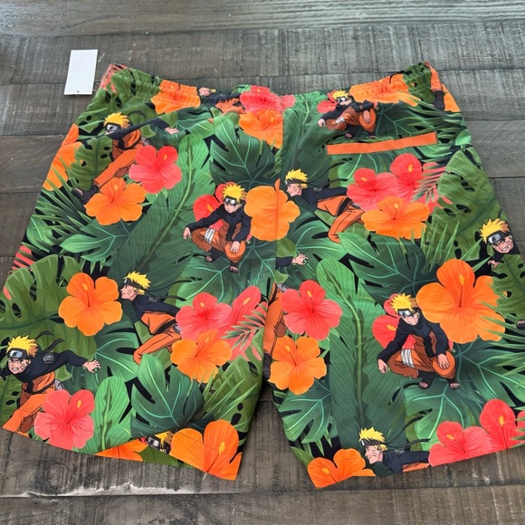 Naruto Swim Trunks Shorts 7" Elastic Waist Size Large Orange Green NWT A… - Picture 3 of 6